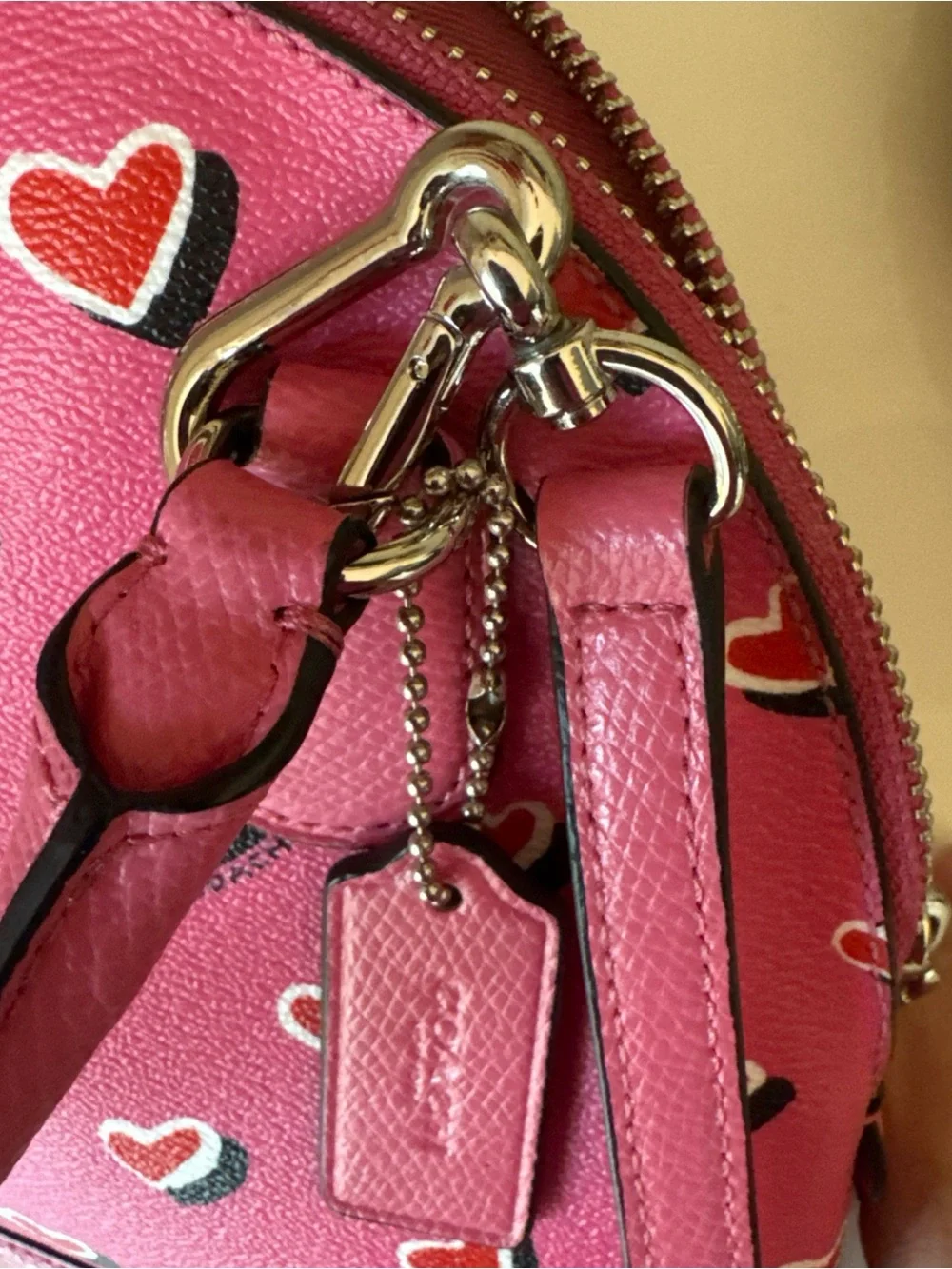 Coach Pink Heart-Print Mini Satchel with Removable Strap